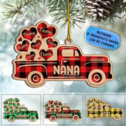 Red Truck With Flying Heart Christmas One Side Wood Ornament For Grandma HN98, Made By Wood And One Side Print