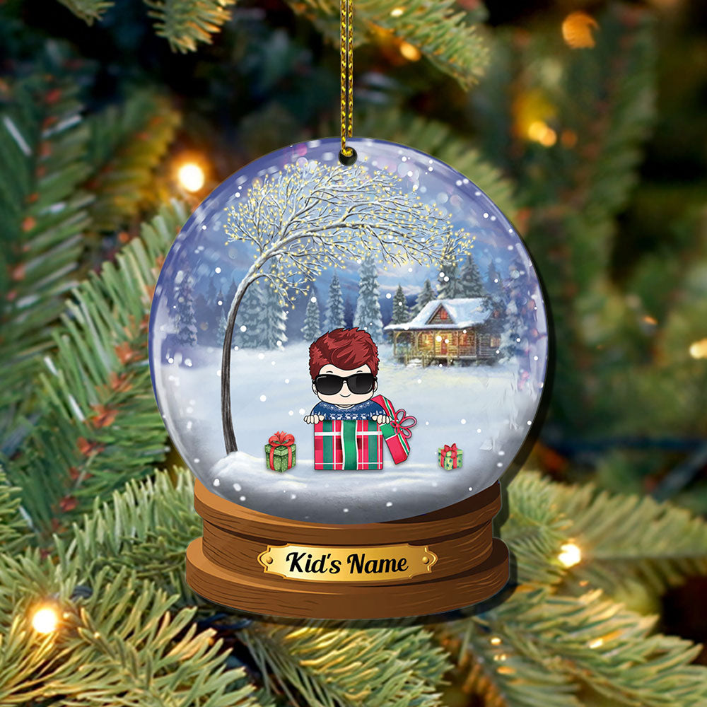 Kid Snow Globe 2 Side Shaped Acrylic Ornament For Kids From Family Member HN98 TRHN, Made By Acrylic And The 2 Sides Are The Same