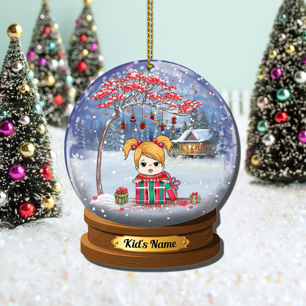 Kid Snow Globe 2 Side Shaped Acrylic Ornament For Kids From Family Member HN98 TRHN, Made By Acrylic And The 2 Sides Are The Same