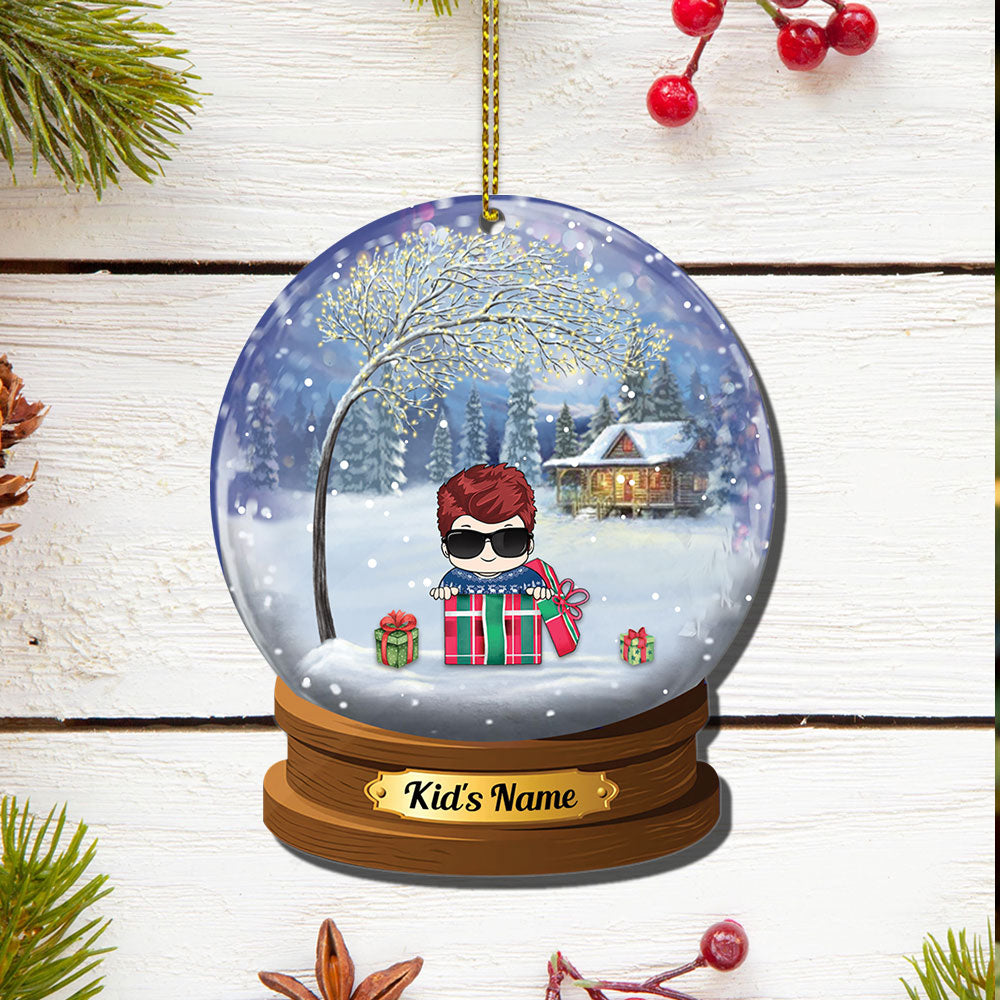 Kid Snow Globe 2 Side Shaped Acrylic Ornament For Kids From Family Member HN98 TRHN, Made By Acrylic And The 2 Sides Are The Same