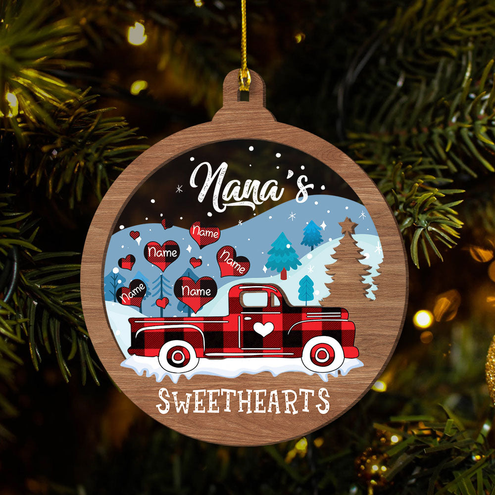 Nana's Sweethearts Truck Personalized 2 Layers Mix ornament For Grandma HN98 DO99
