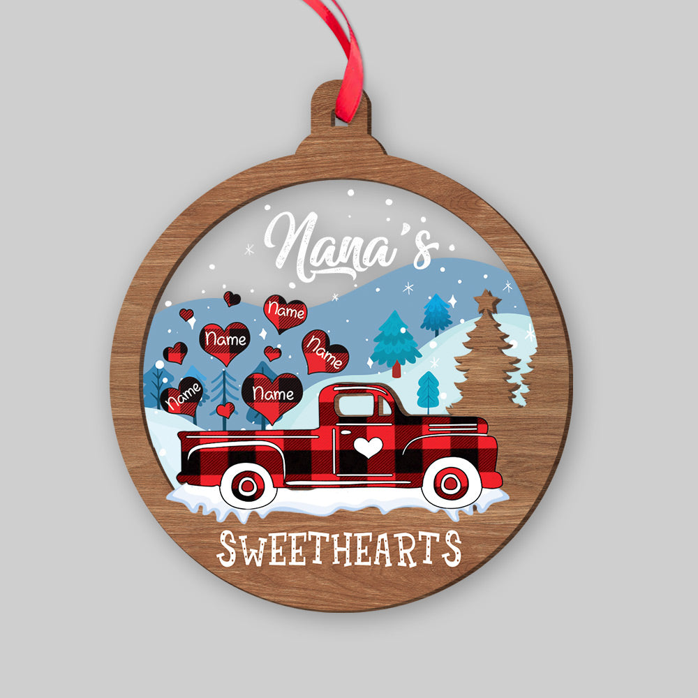 Nana's Sweethearts Truck Personalized 2 Layers Mix ornament For Grandma HN98 DO99