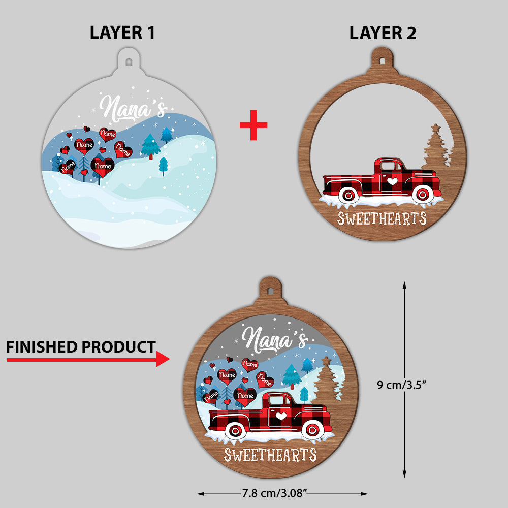 Nana's Sweethearts Truck Personalized 2 Layers Mix ornament For Grandma HN98 DO99