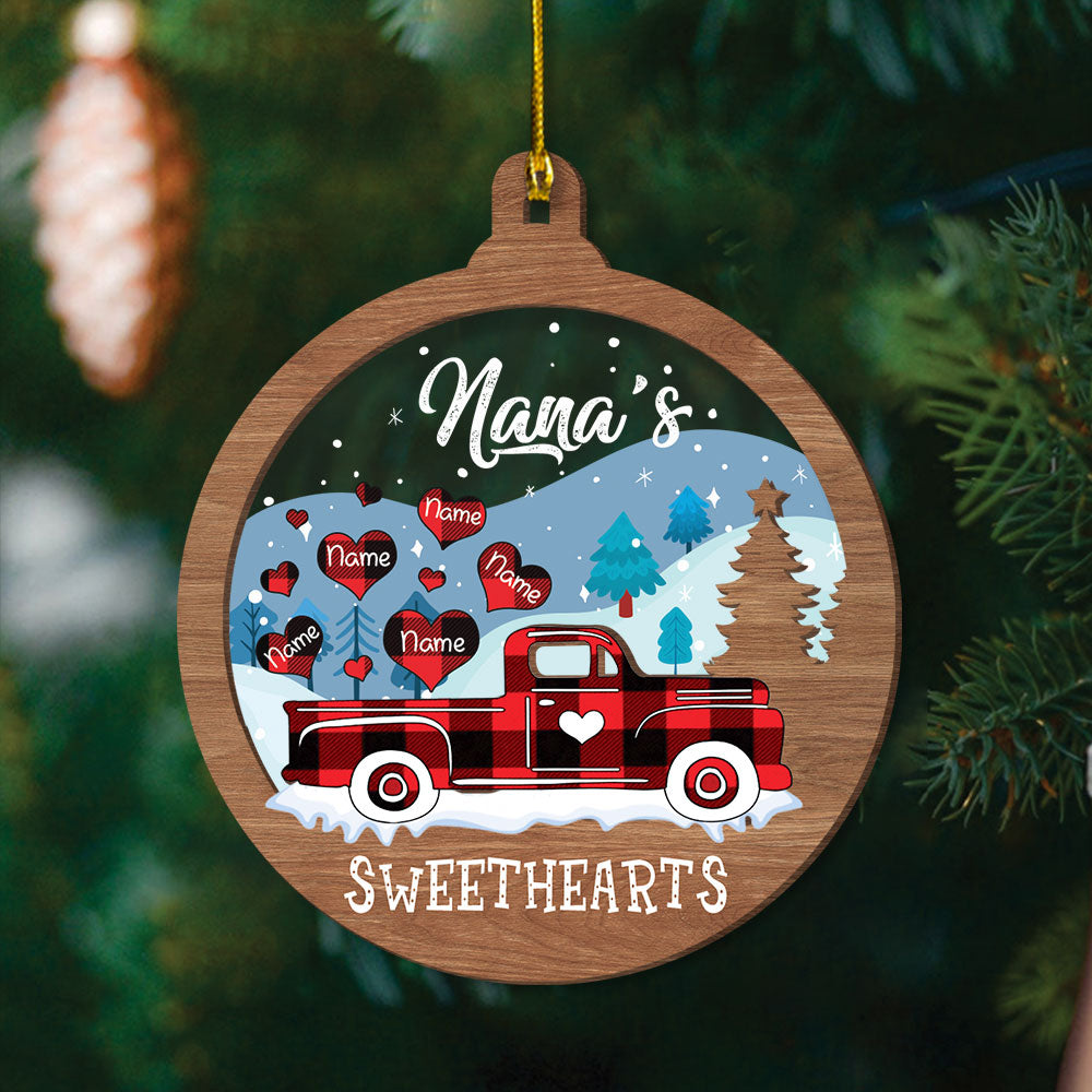 Nana's Sweethearts Truck Personalized 2 Layers Mix ornament For Grandma HN98 DO99