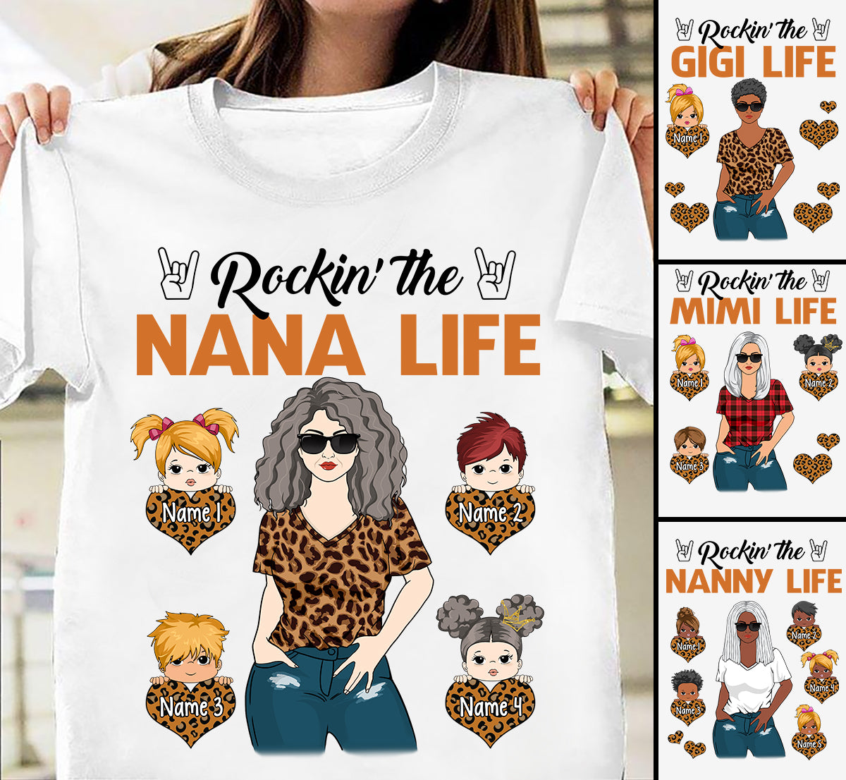 Rockin' The Nana Life Leopard Heart Personalized Shirt For Grandma