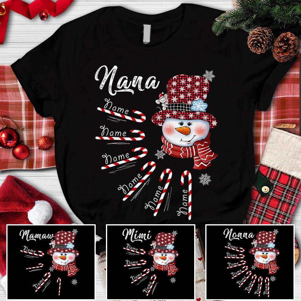 Grandma Snowman Candy Cane Christmas Personalized Shirt For Grandma,