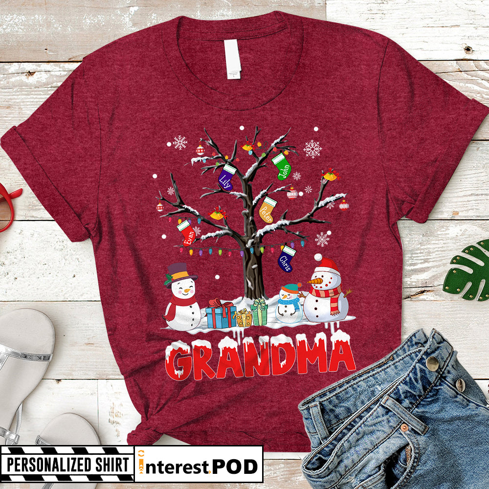 Personalized Xmas Gift For Grandma, Nana, Gigi, Grandma Xmas Gift Tree, Custom Nickname & Grandkid's Names Shirt