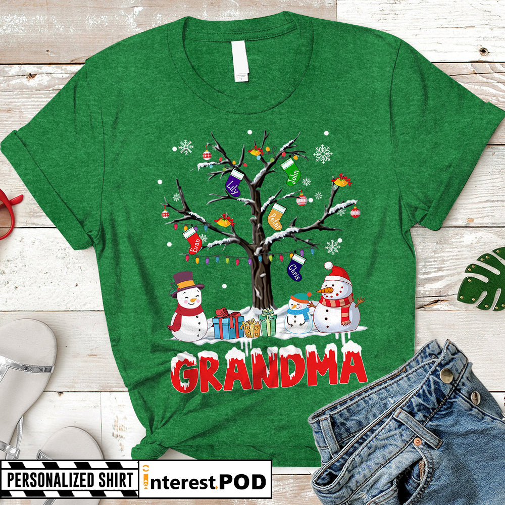 Personalized Xmas Gift For Grandma, Nana, Gigi, Grandma Xmas Gift Tree, Custom Nickname & Grandkid's Names Shirt