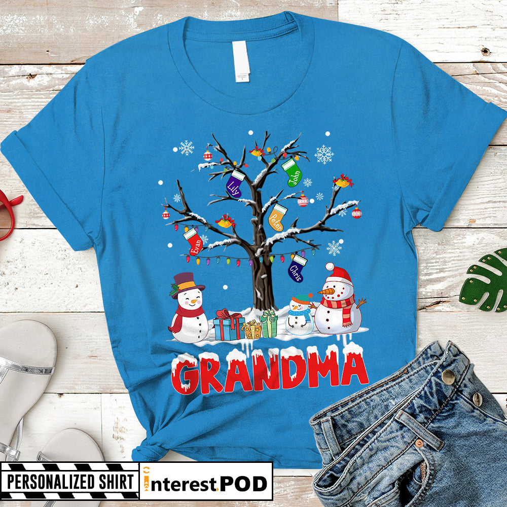 Personalized Xmas Gift For Grandma, Nana, Gigi, Grandma Xmas Gift Tree, Custom Nickname & Grandkid's Names Shirt