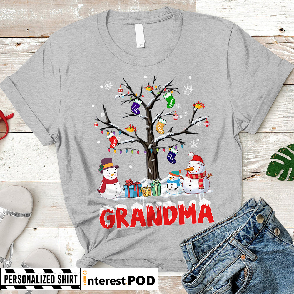 Personalized Xmas Gift For Grandma, Nana, Gigi, Grandma Xmas Gift Tree, Custom Nickname & Grandkid's Names Shirt
