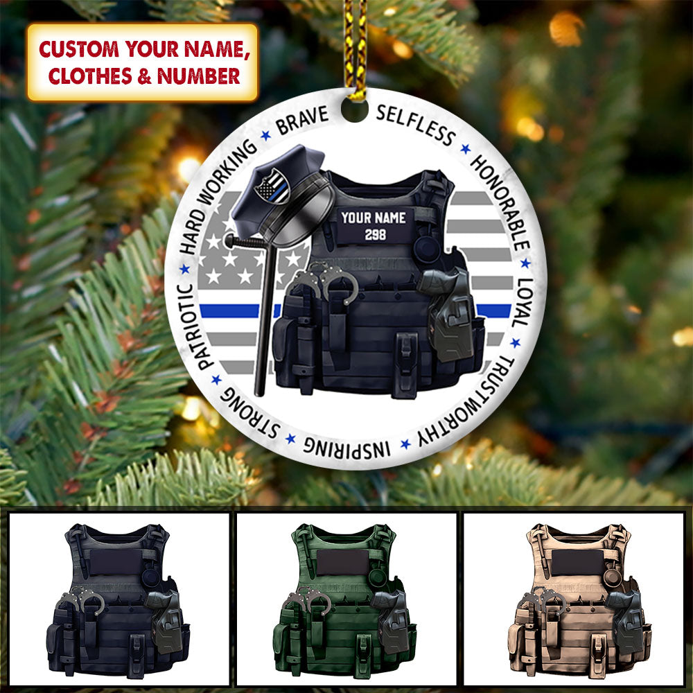 Police Officer, Personalized Circle Ornament, Custom Name & Number