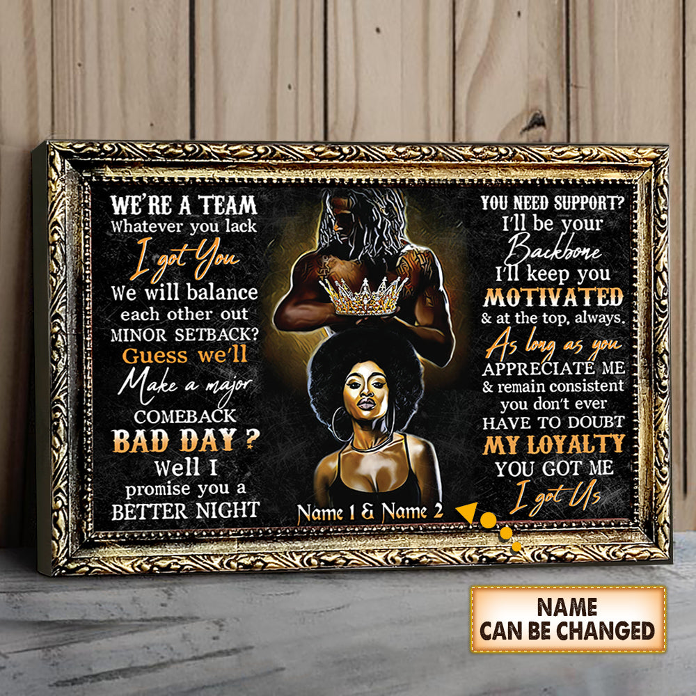 Custom We're A Team Canvas, Black People Perfect Personalized Gift For Couples, Name Can Be Changed