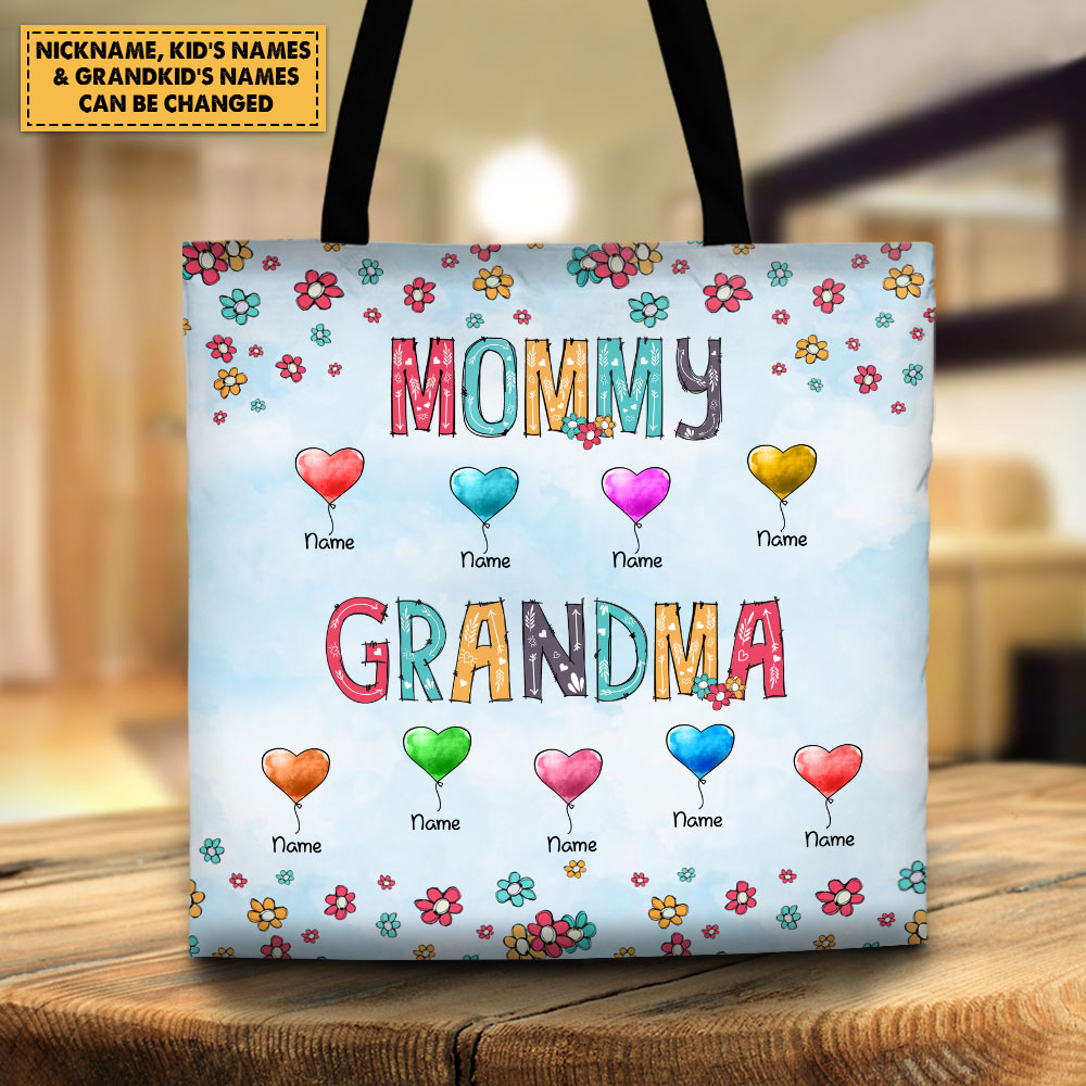 First Mom Now Grandma Colorful Balloons Personalized Tote Bag For Grandma