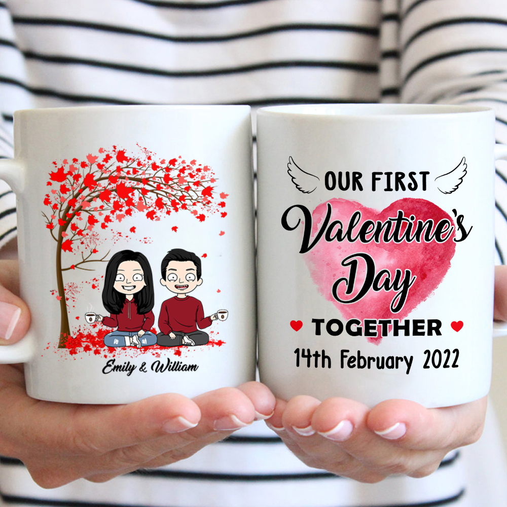 Personalized Mug For Couples, Our First Valentine’S Day Together February 14Th 2021, Names & Characters Can Be Changed