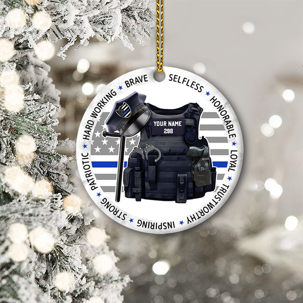 Police Officer, Personalized Circle Ornament, Custom Name & Number
