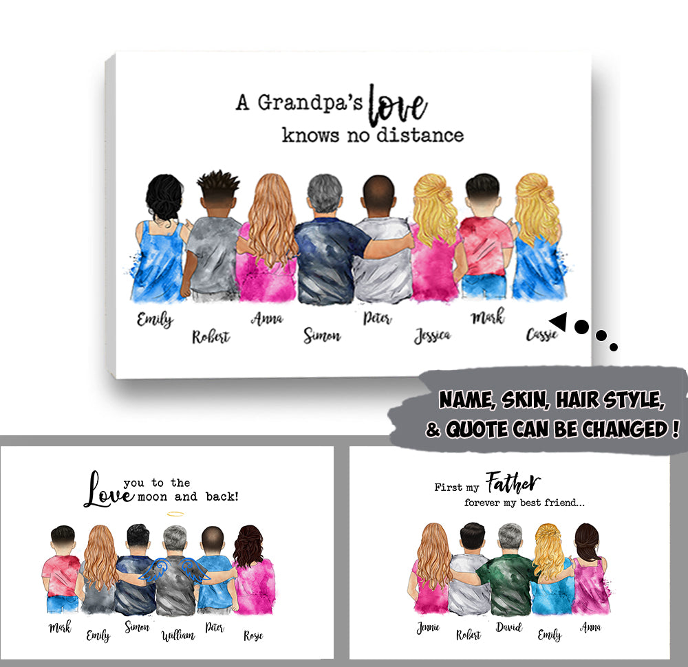 Personalized Grandpa's Hug, Father's Hug Dad/Daughters/Sons, Sisters/Brothers, Grandpa/Granddaughters Canvas, Perfect Gift For Father's Day Custom Gift Watercolor Art