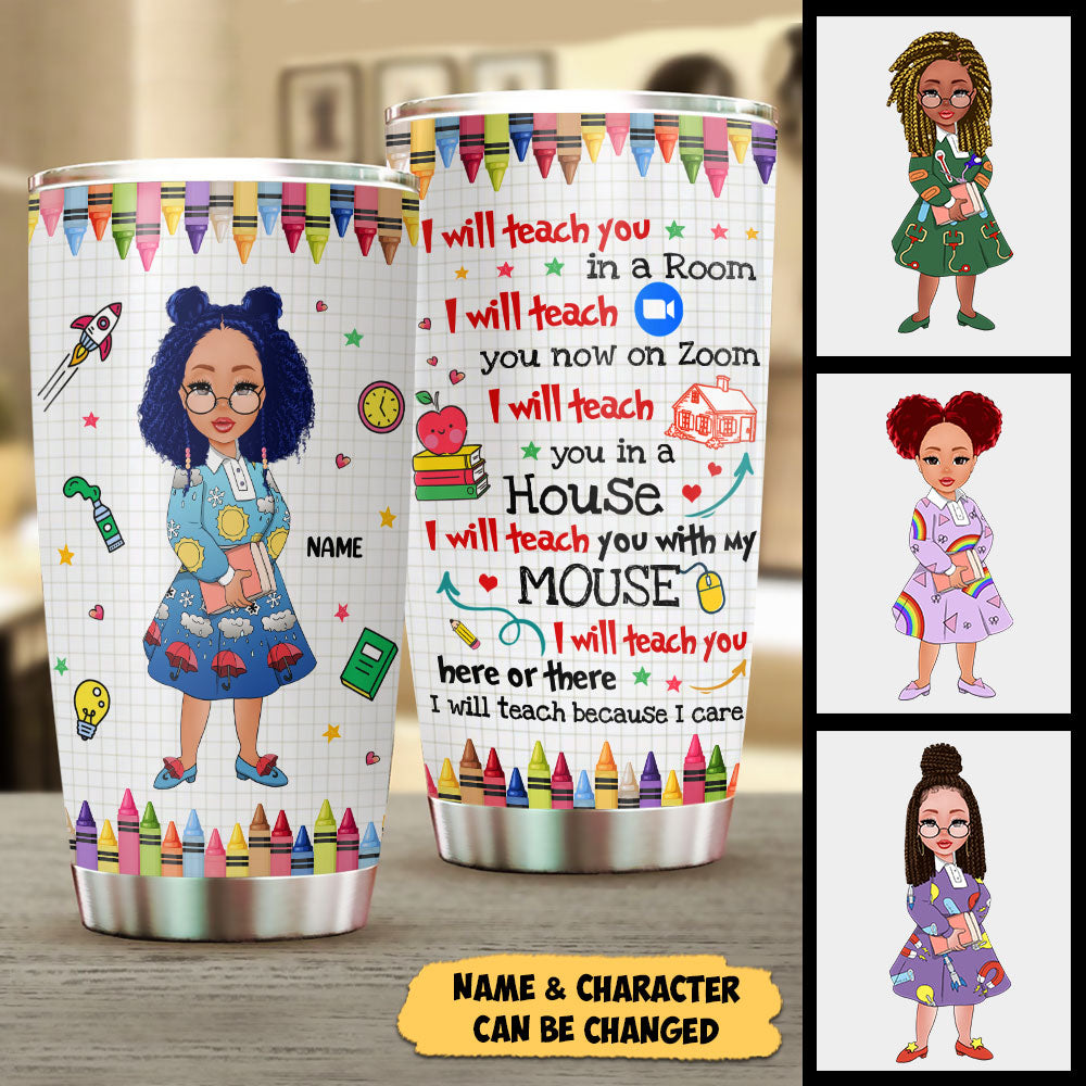 I will teach you in a Room I will teach you now on Zoom, Personalized tumbler for Teacher, Magic School Bus lovers, Name & Character can be changed, TRNA