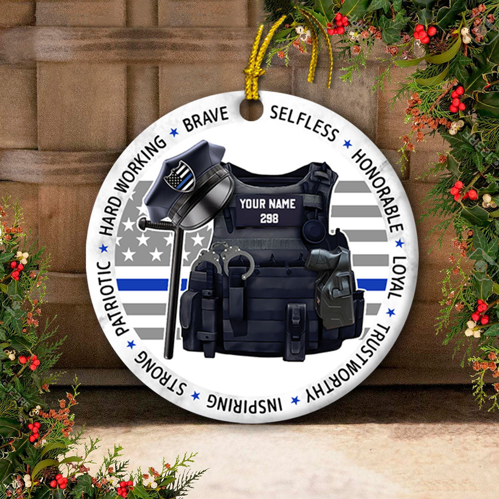 Police Officer, Personalized Circle Ornament, Custom Name & Number