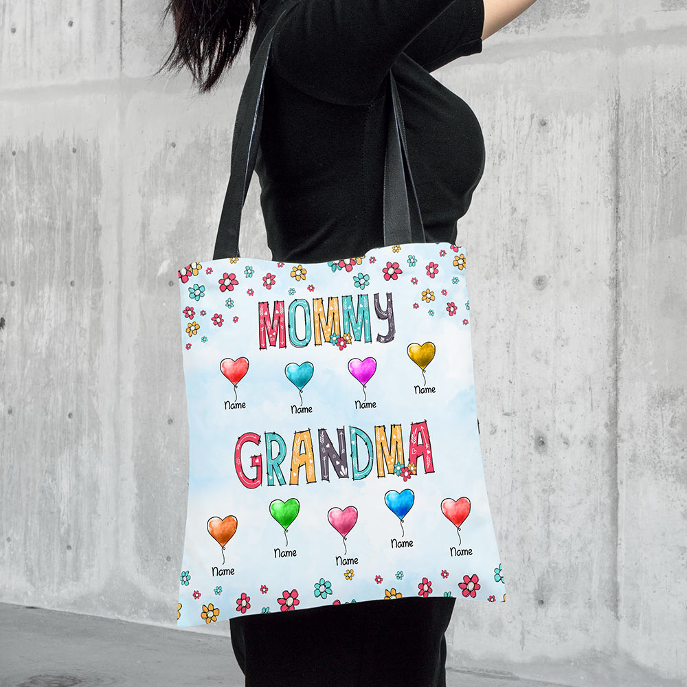 First Mom Now Grandma Colorful Balloons Personalized Tote Bag For Grandma