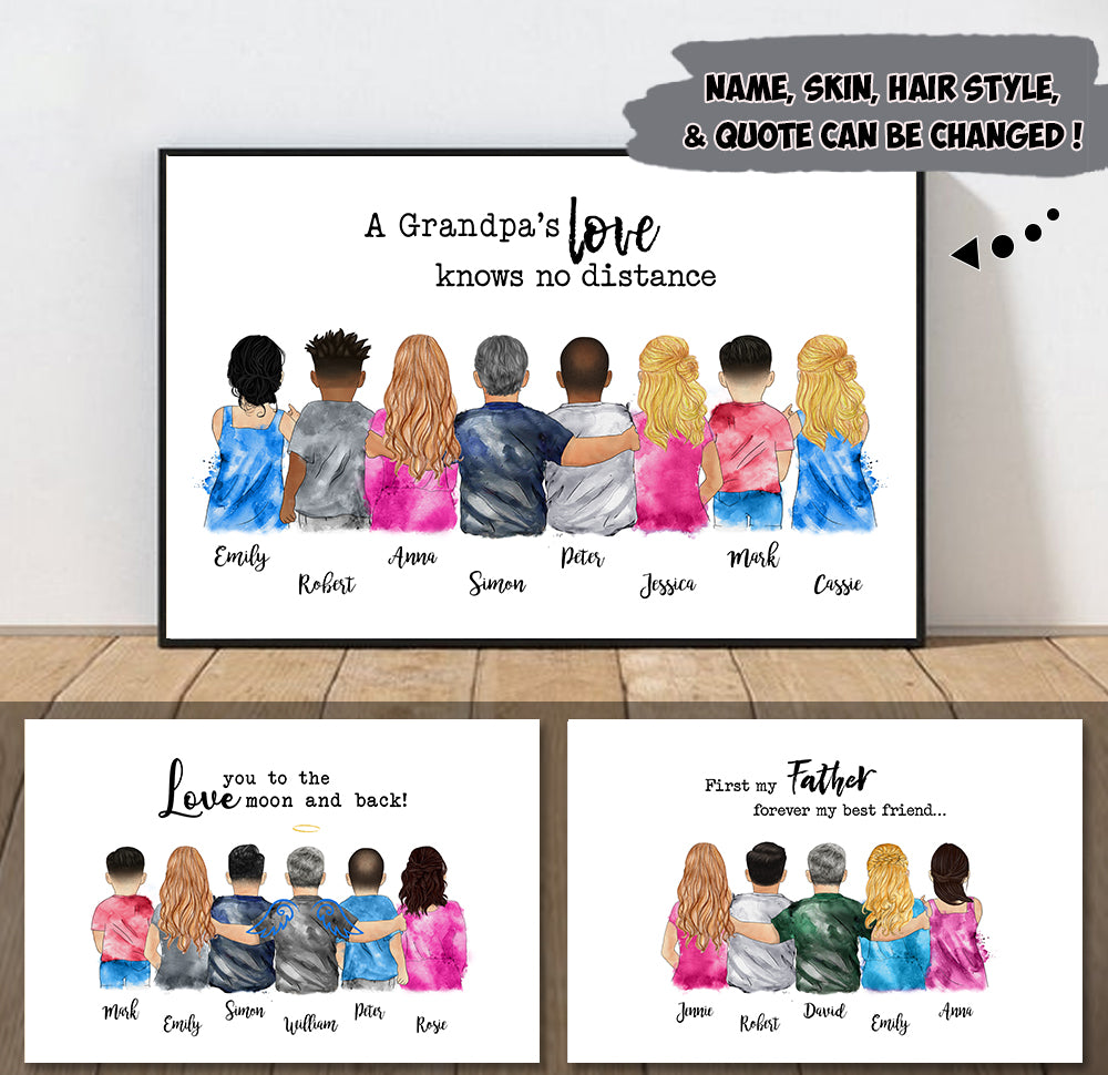 Personalized Grandpa's Hug, Father's Hug Dad/Daughters/Sons, Sisters/Brothers, Grandpa/Granddaughters Canvas, Perfect Gift For Father's Day Custom Gift Watercolor Art
