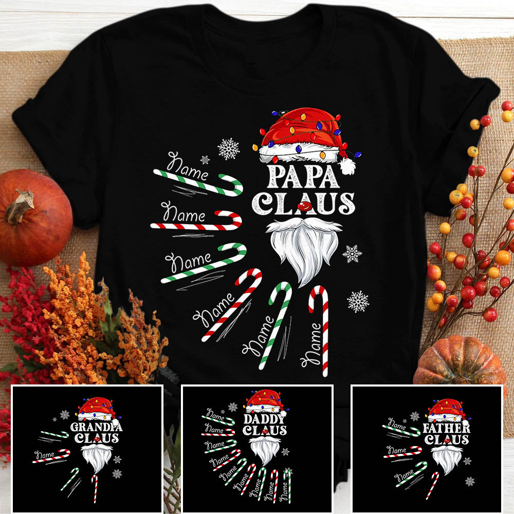 Papa Claus Candy Cane Winter Christmas Personalized Shirt For Grandpa