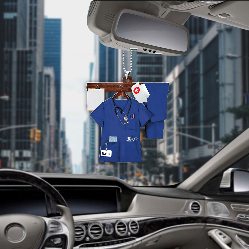 Personalized Flat Acrylic Car Ornament Vr1, Nurse Uniform Car Ornament, Name & Uniform Color Can Be Changed