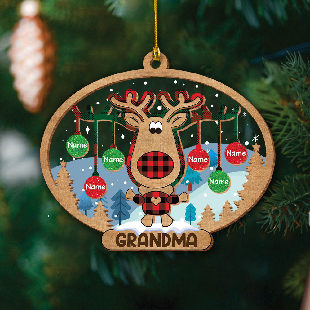 Grandma Reindeer Christmas Personalized 2 Layers Mix Ornament For Grandma, HN98, DO99