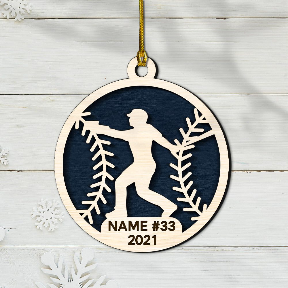 Personalized Baseball 2 Layer Ornament, Baseball Player Gift Custom Baseball 2 Layer Wood Ornament Sport Ornament