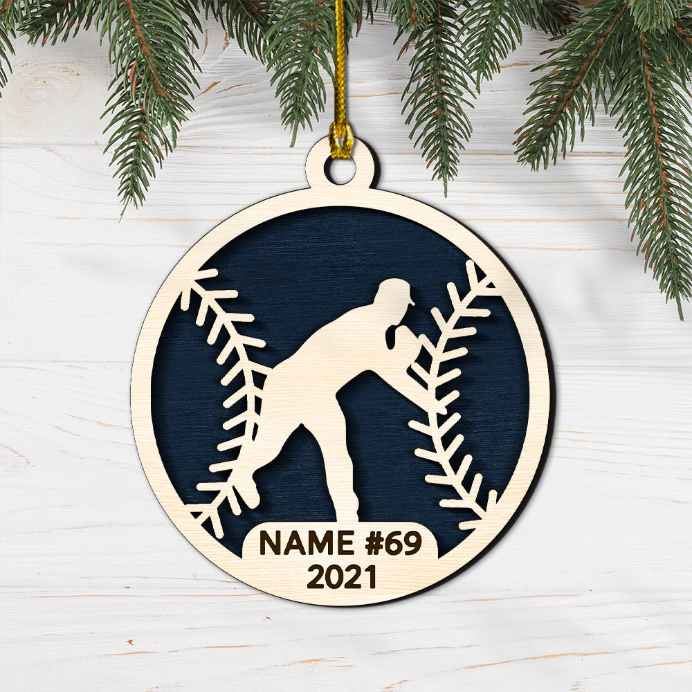 Personalized Baseball 2 Layer Ornament, Baseball Player Gift Custom Baseball 2 Layer Wood Ornament Sport Ornament