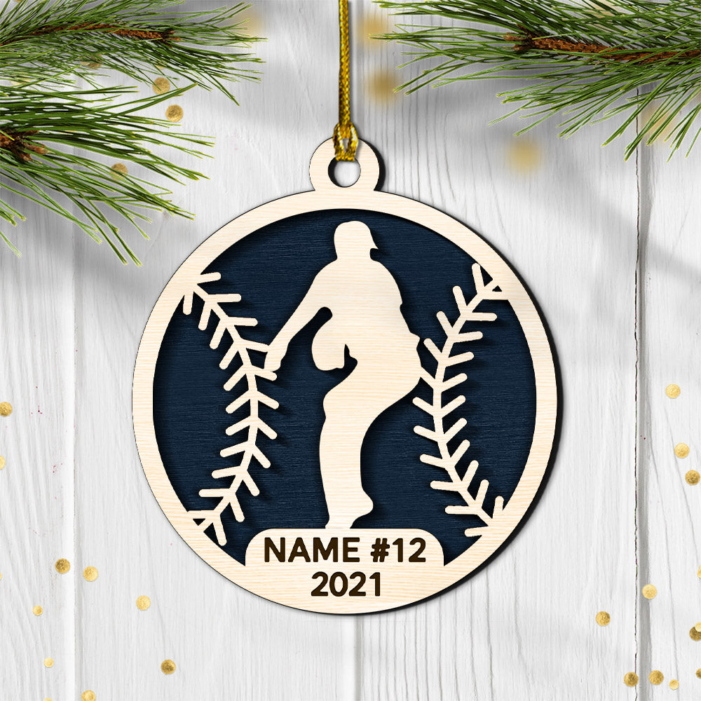 Personalized Baseball 2 Layer Ornament, Baseball Player Gift Custom Baseball 2 Layer Wood Ornament Sport Ornament