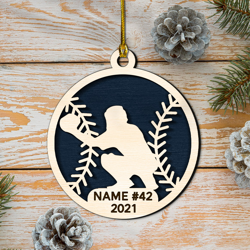 Personalized Baseball 2 Layer Ornament, Baseball Player Gift Custom Baseball 2 Layer Wood Ornament Sport Ornament