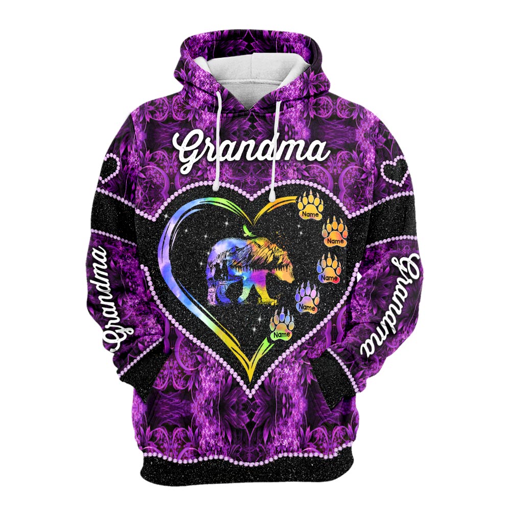 Nana Bear Heart Personalized All Over Print Shirt, 3D Shirt For Grandma