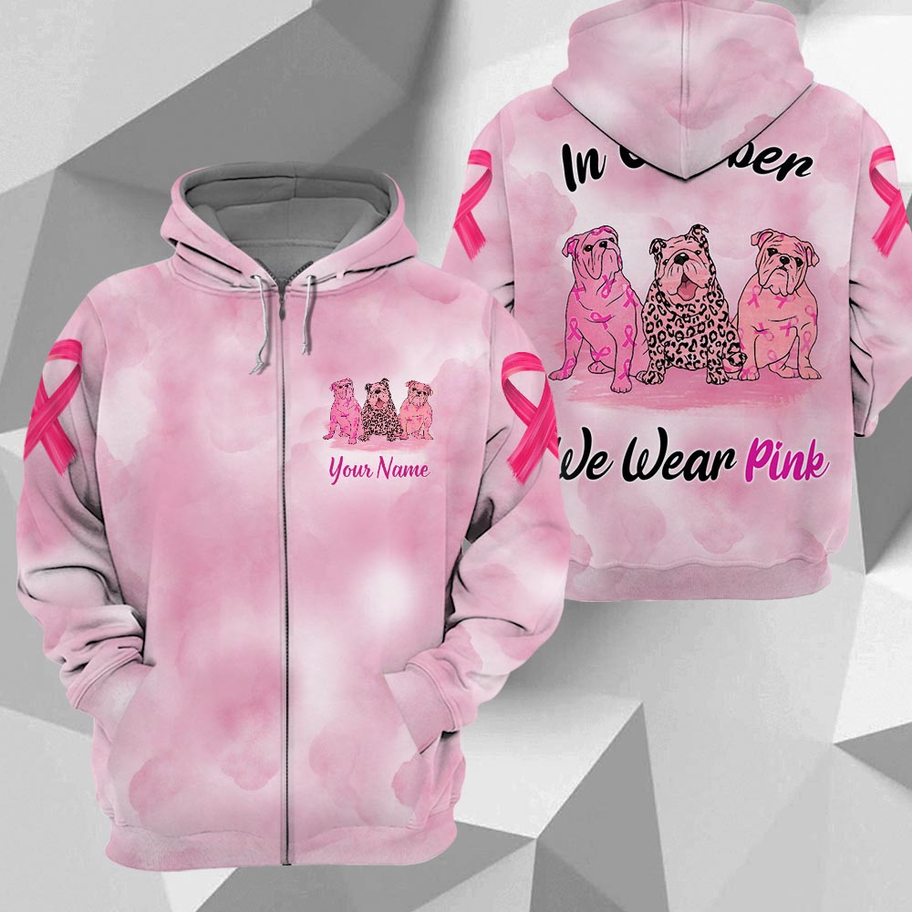 Bulldog Vr2 In October We Wear Pink, Breast Cancer Awareness Personalized All Over Print Shirt