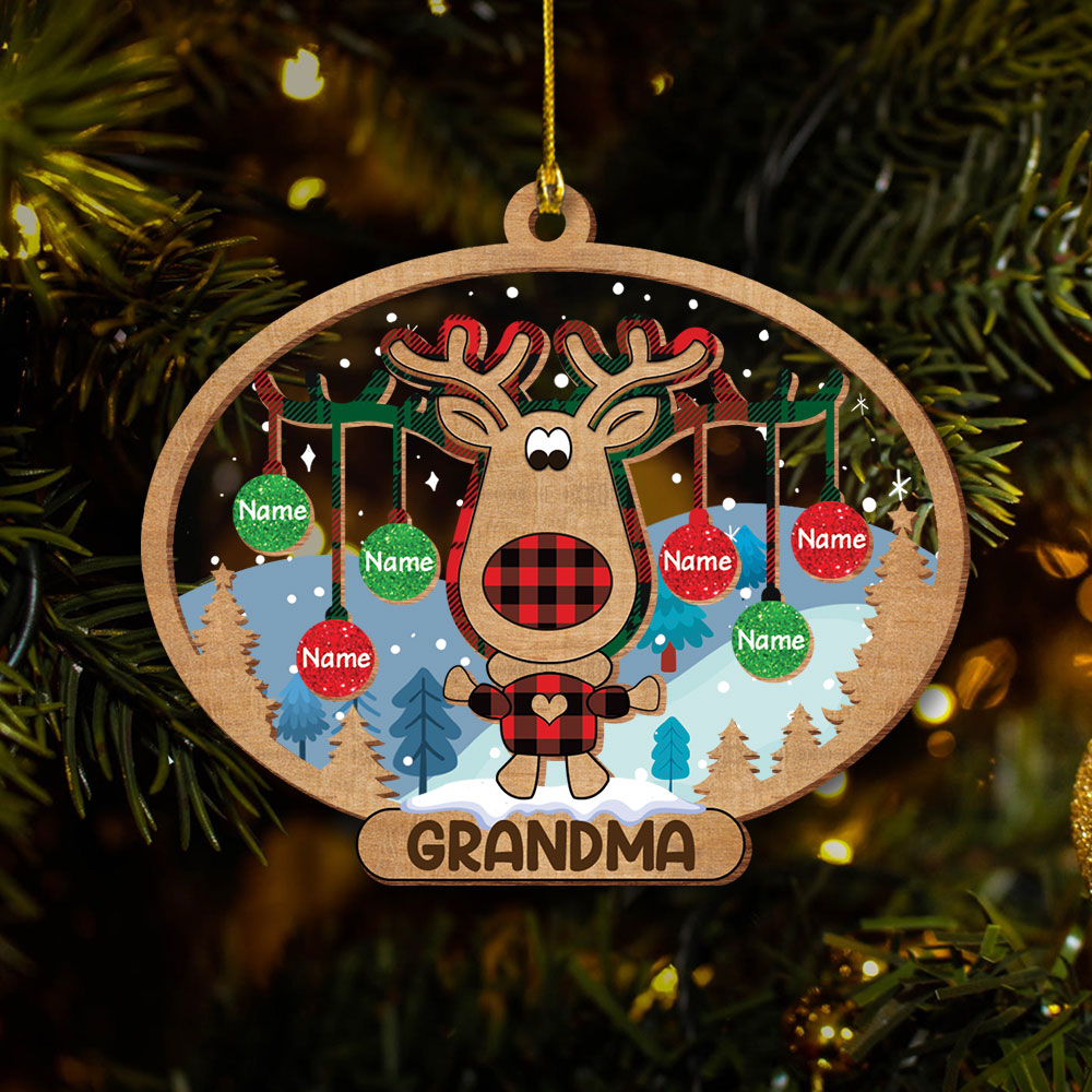 Grandma Reindeer Christmas Personalized 2 Layers Mix Ornament For Grandma, HN98, DO99