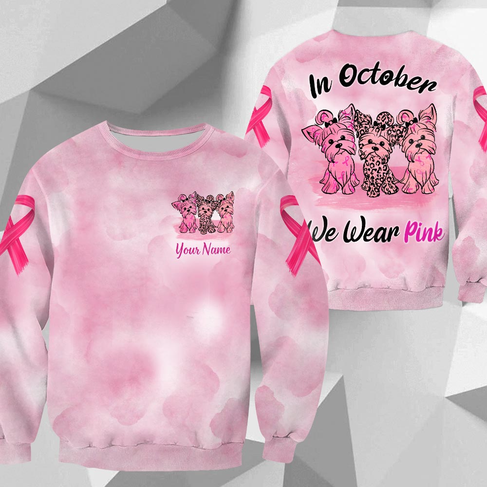 Yorkshire Terrier Vr2, In October We Wear Pink, Breast Cancer Awareness Personalized All Over Print Shirt