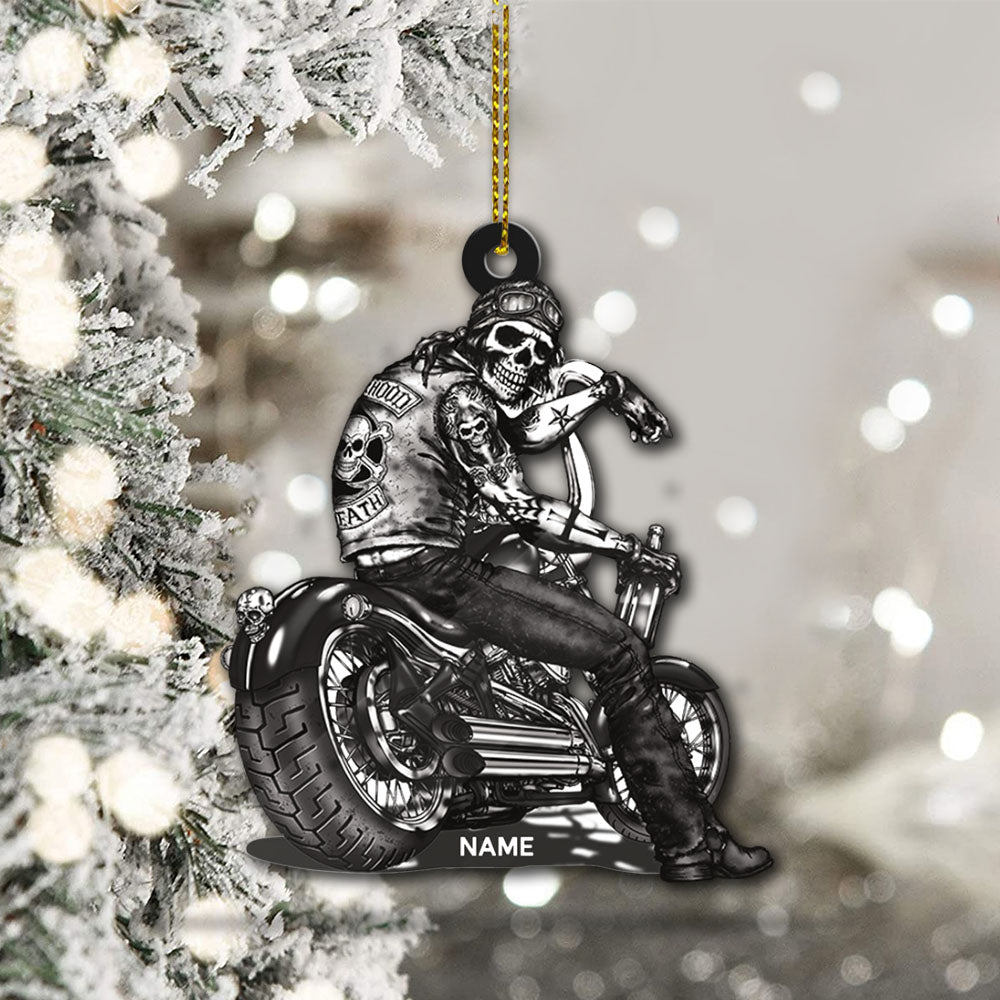 Biker Skull Art Personalized Acrylic Ornament 2 Sides Print, Made By Acrylic And The 2 sides Are The Same