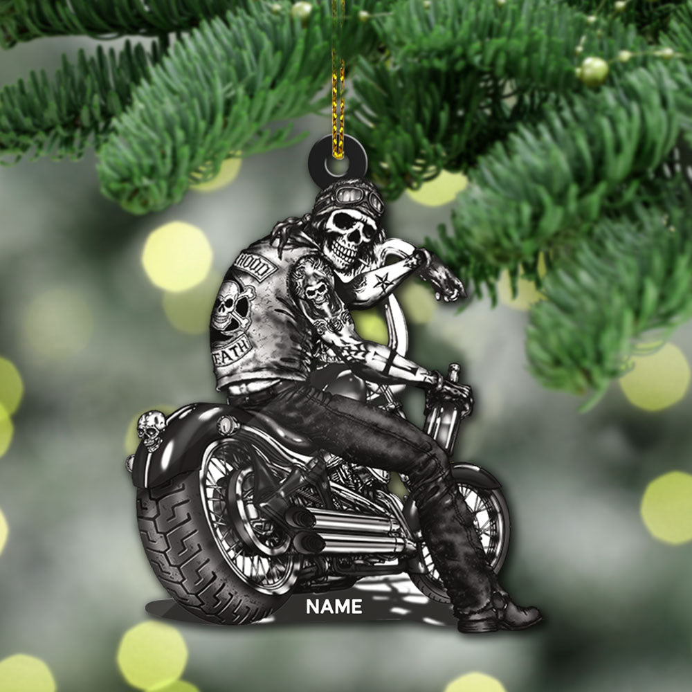 Biker Skull Art Personalized Acrylic Ornament 2 Sides Print, Made By Acrylic And The 2 sides Are The Same