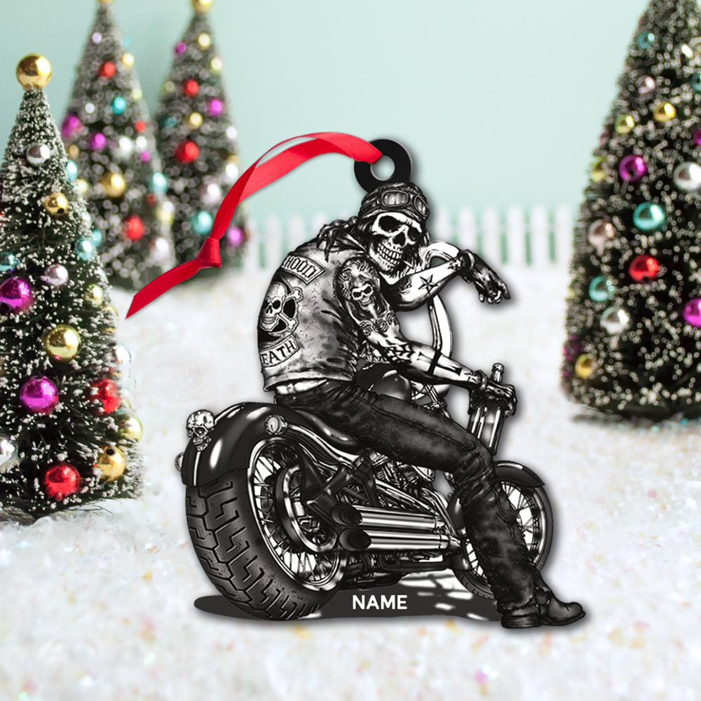 Biker Skull Art Personalized Acrylic Ornament 2 Sides Print, Made By Acrylic And The 2 sides Are The Same