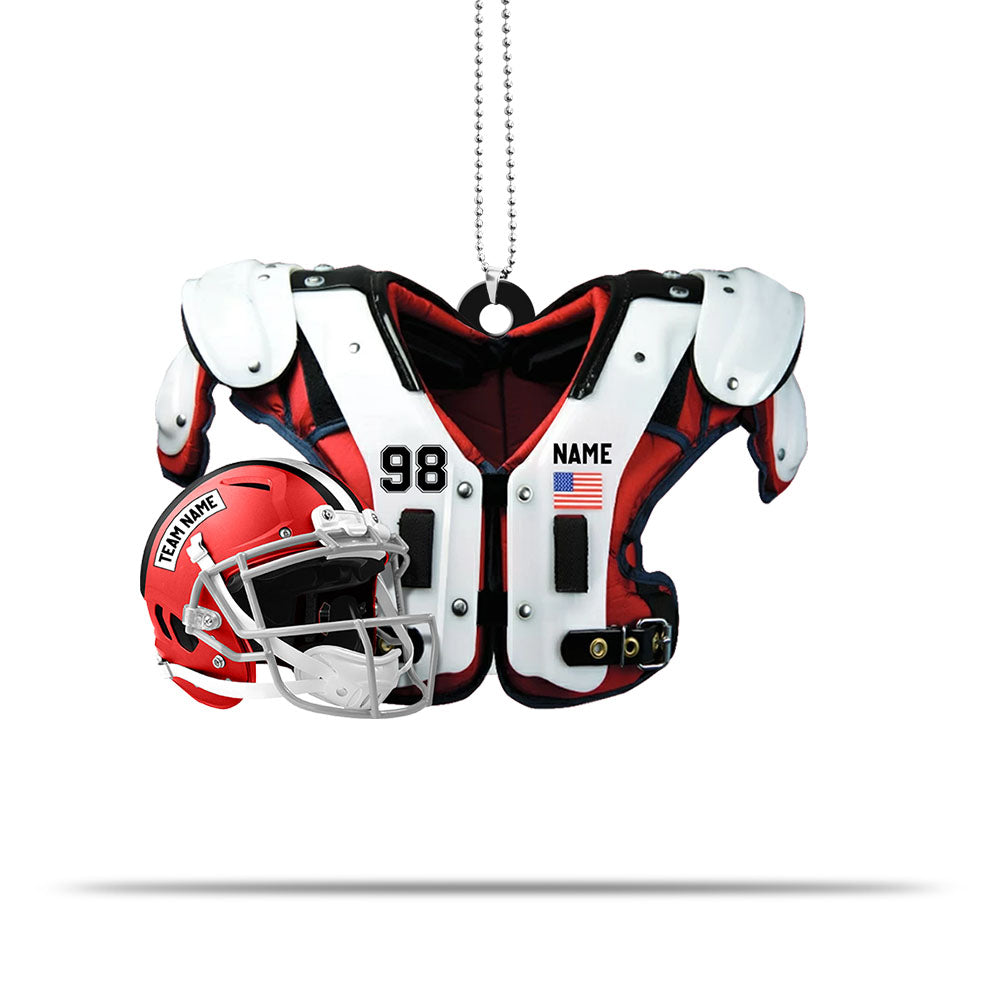 American Football Shoulder Pads, Helmet Personalized Acrylic Car Ornament 2 Sides Print, Made By Acrylic And The 2 Sides Are The Same