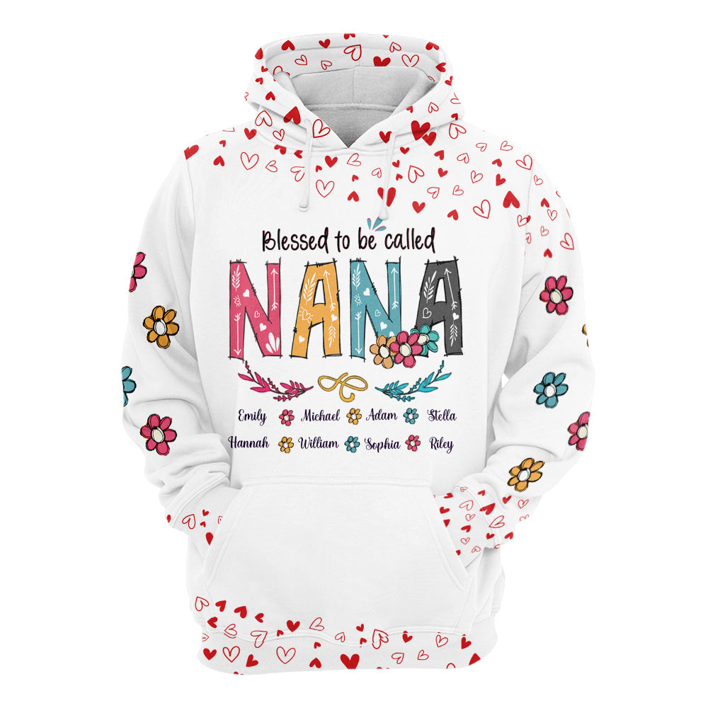 Blessed To Be Called Nana Heart Pattern All Over Print Shirts For Nana Grandma