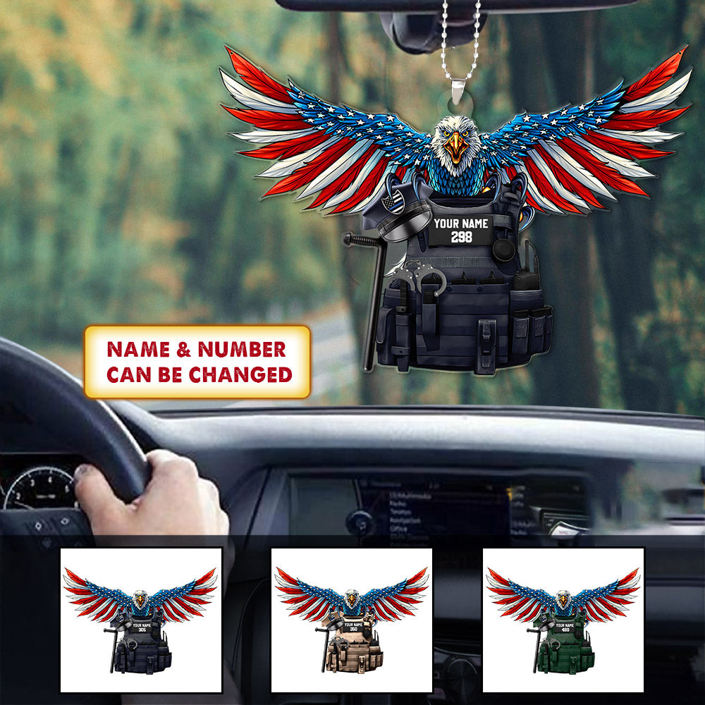Eagle Thin Blue Line Flag, Personalized Bulletproof Police, Shaped Flat Acrylic Car Ornament Two Sides Print
