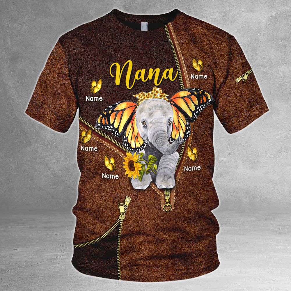 Cute Elephants With Butterfly Ears Personalized All Over Print Shirt, 3D Shirt For Grandma