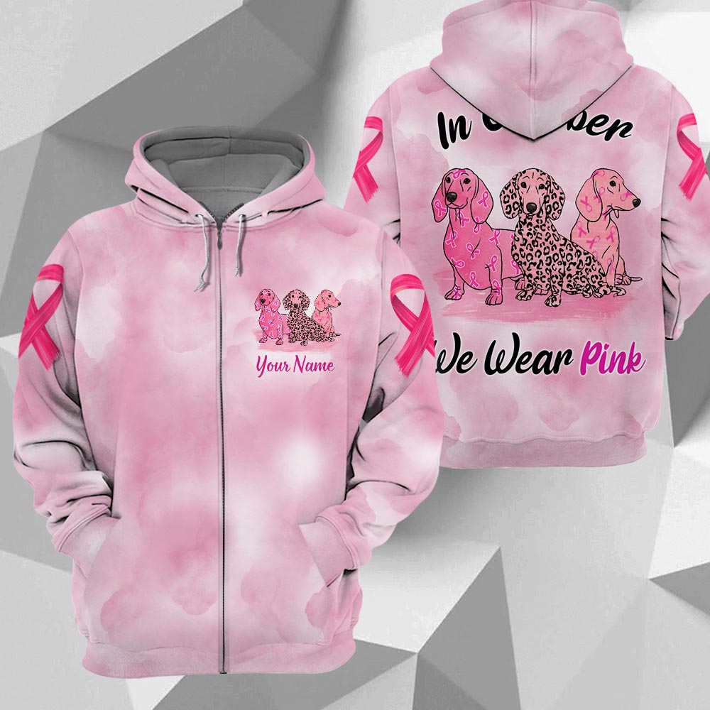 Dachshund Vr2, In October We Wear Pink, Breast Cancer Awareness Personalized All Over Print Shirt