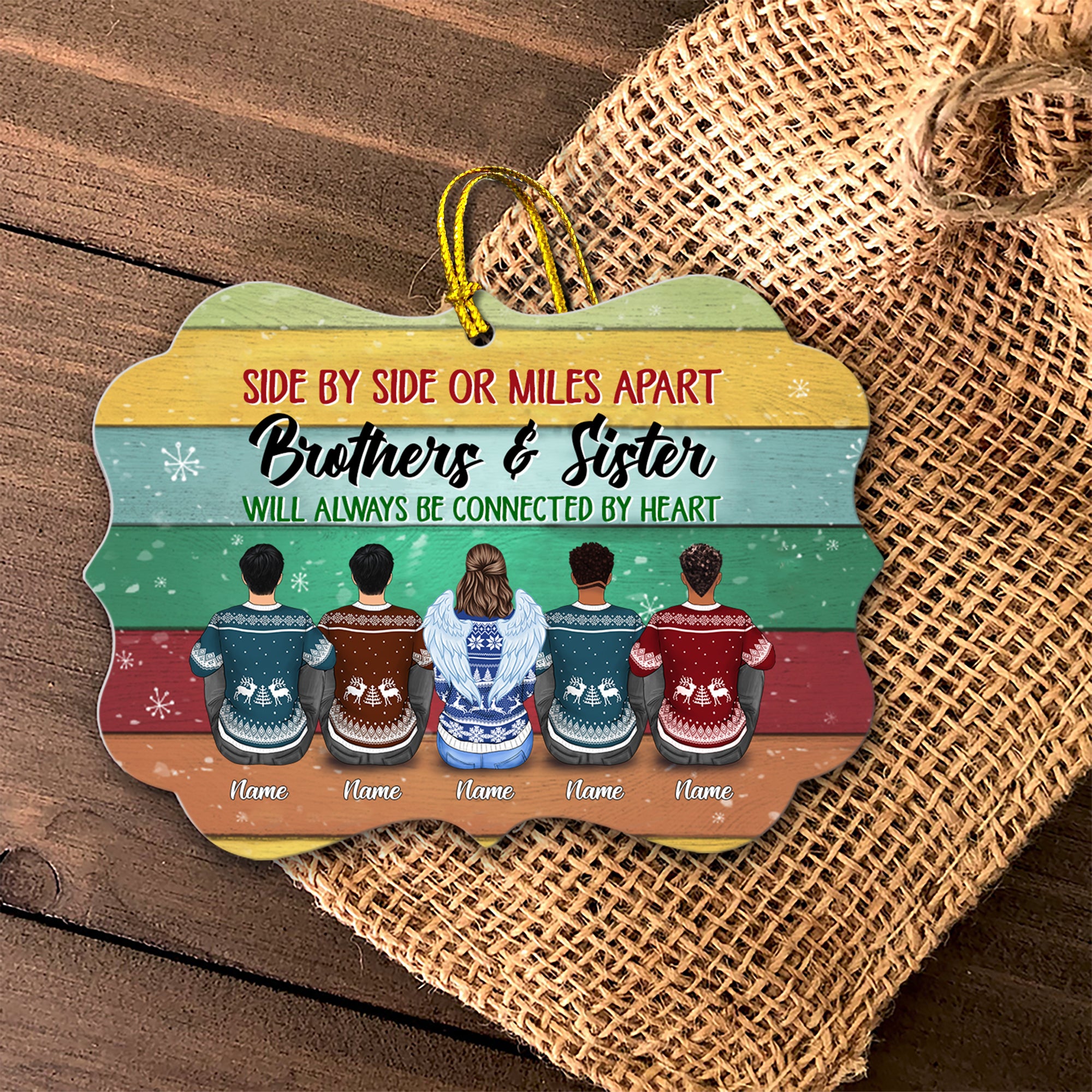 Sisters And Brothers Connected By Heart, Personalized Aluminum Ornament, Christmas Gift For Brothers Brother Wings Version