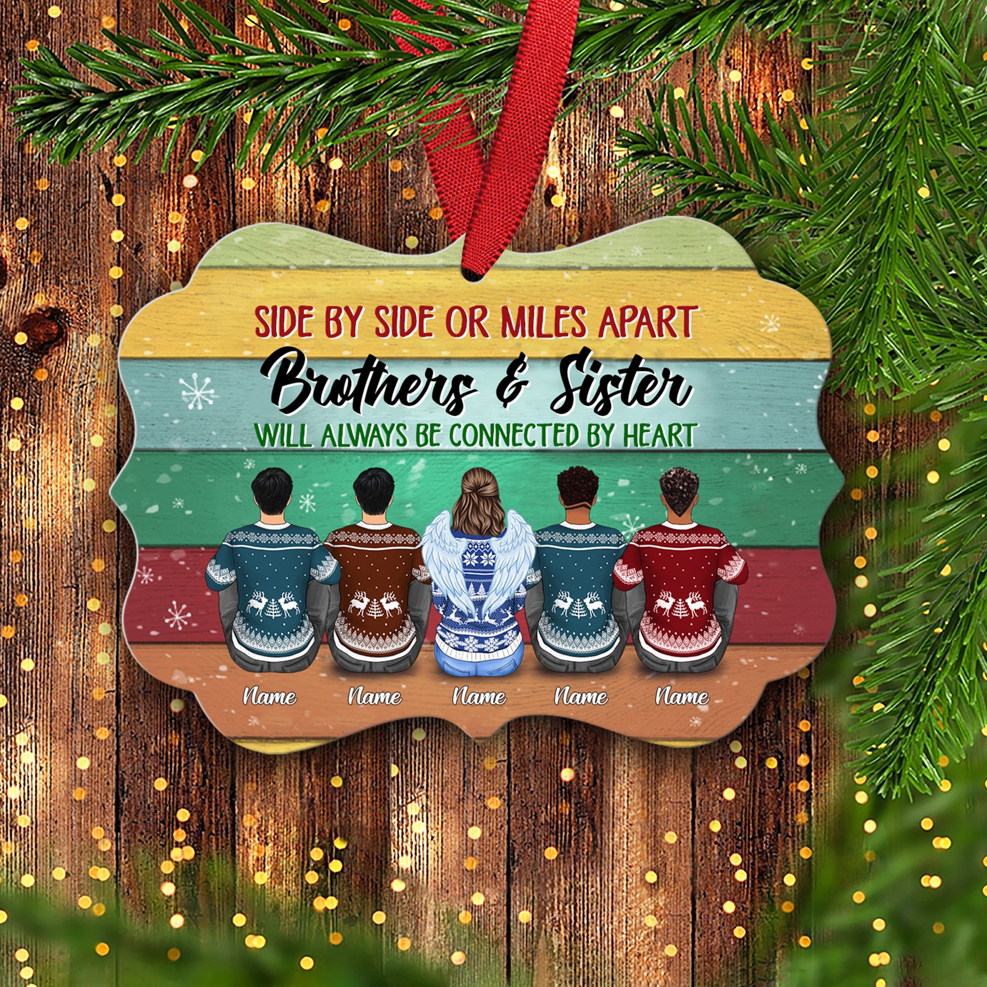 Sisters And Brothers Connected By Heart, Personalized Aluminum Ornament, Christmas Gift For Brothers Brother Wings Version