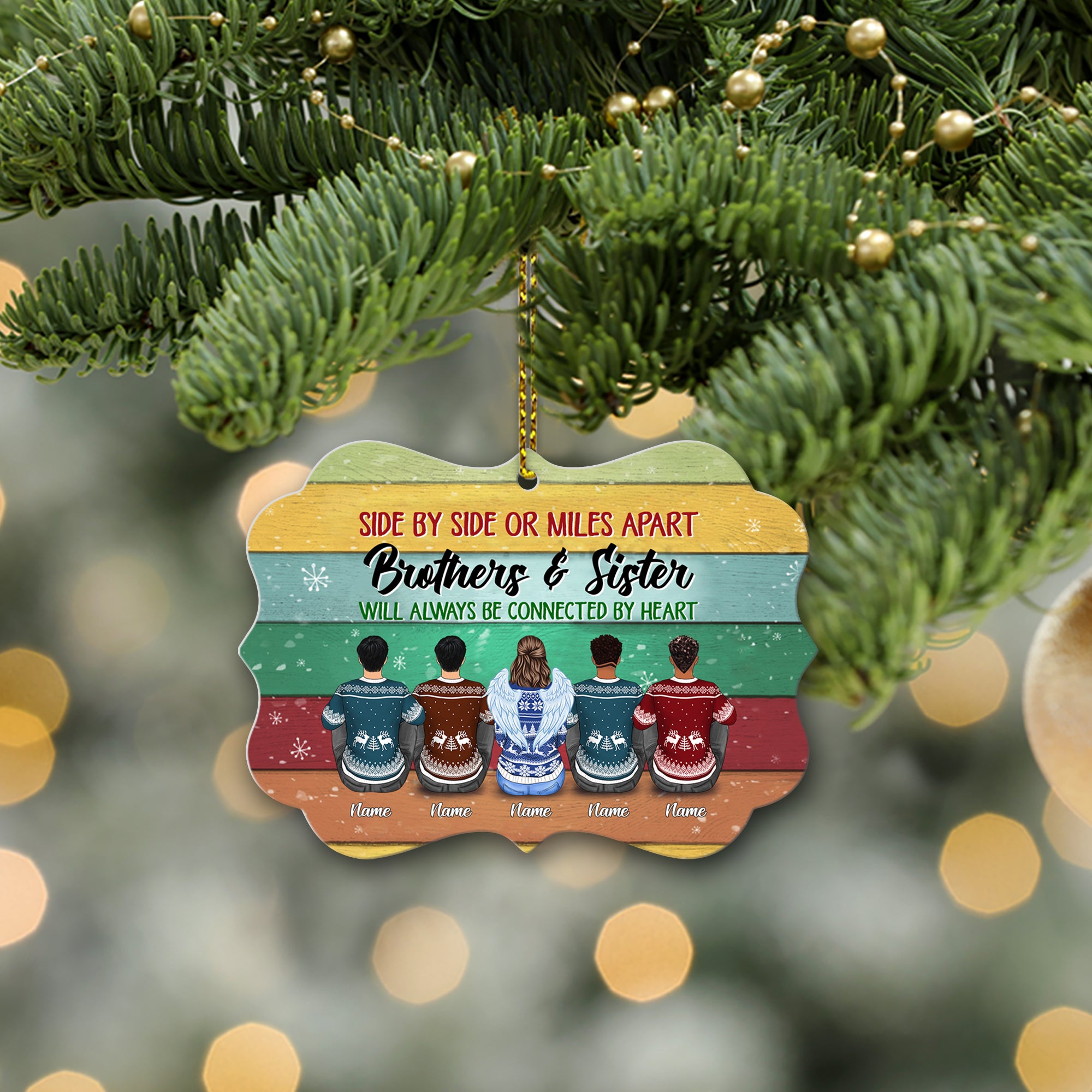 Sisters And Brothers Connected By Heart, Personalized Aluminum Ornament, Christmas Gift For Brothers Brother Wings Version