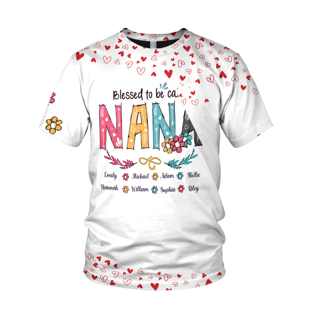 Blessed To Be Called Nana Heart Pattern All Over Print Shirts For Nana Grandma