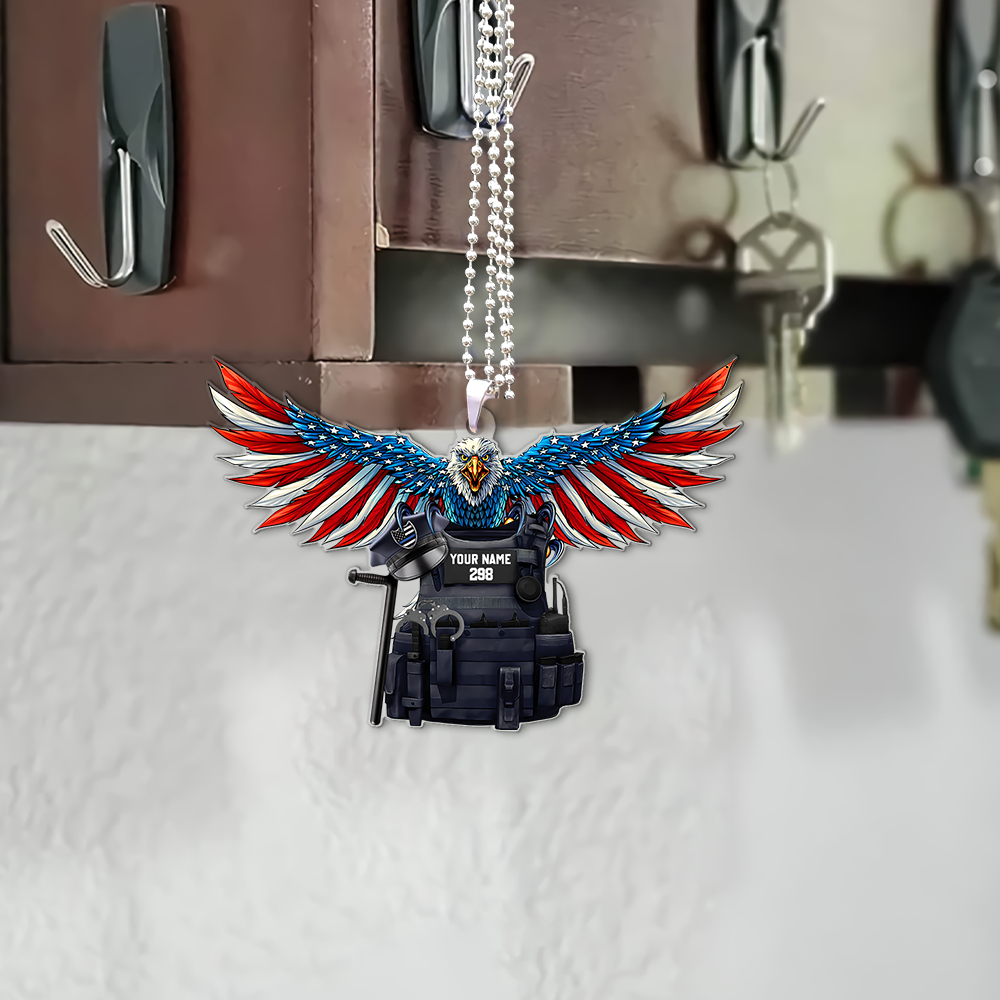 Eagle Thin Blue Line Flag, Personalized Bulletproof Police, Shaped Flat Acrylic Car Ornament Two Sides Print