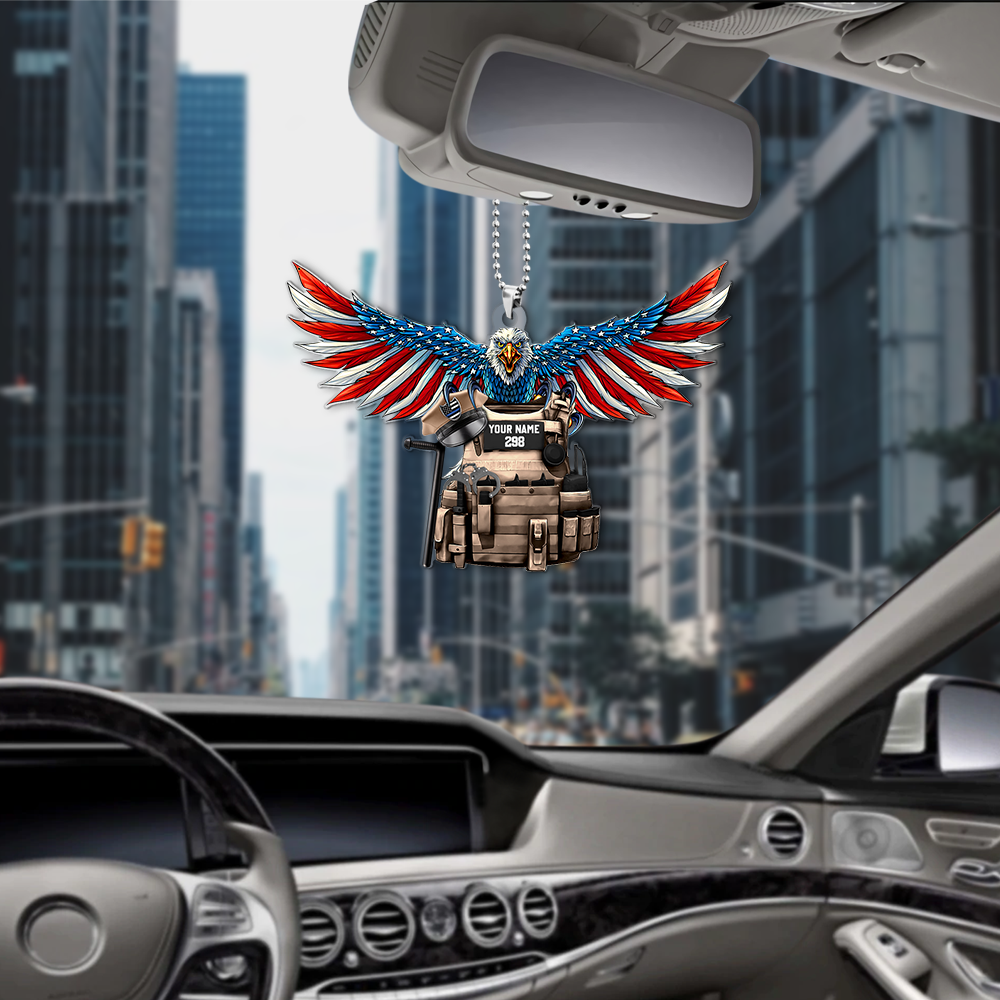 Eagle Thin Blue Line Flag, Personalized Bulletproof Police, Shaped Flat Acrylic Car Ornament Two Sides Print