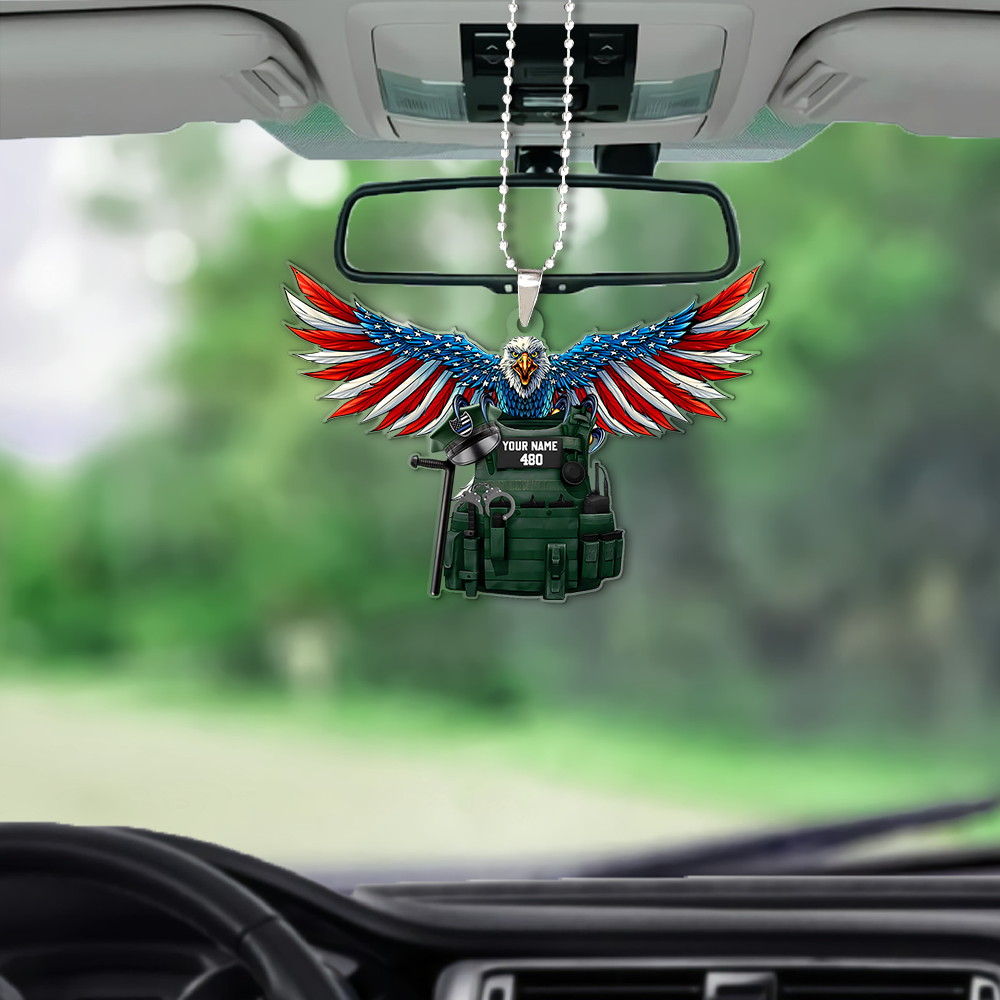 Eagle Thin Blue Line Flag, Personalized Bulletproof Police, Shaped Flat Acrylic Car Ornament Two Sides Print